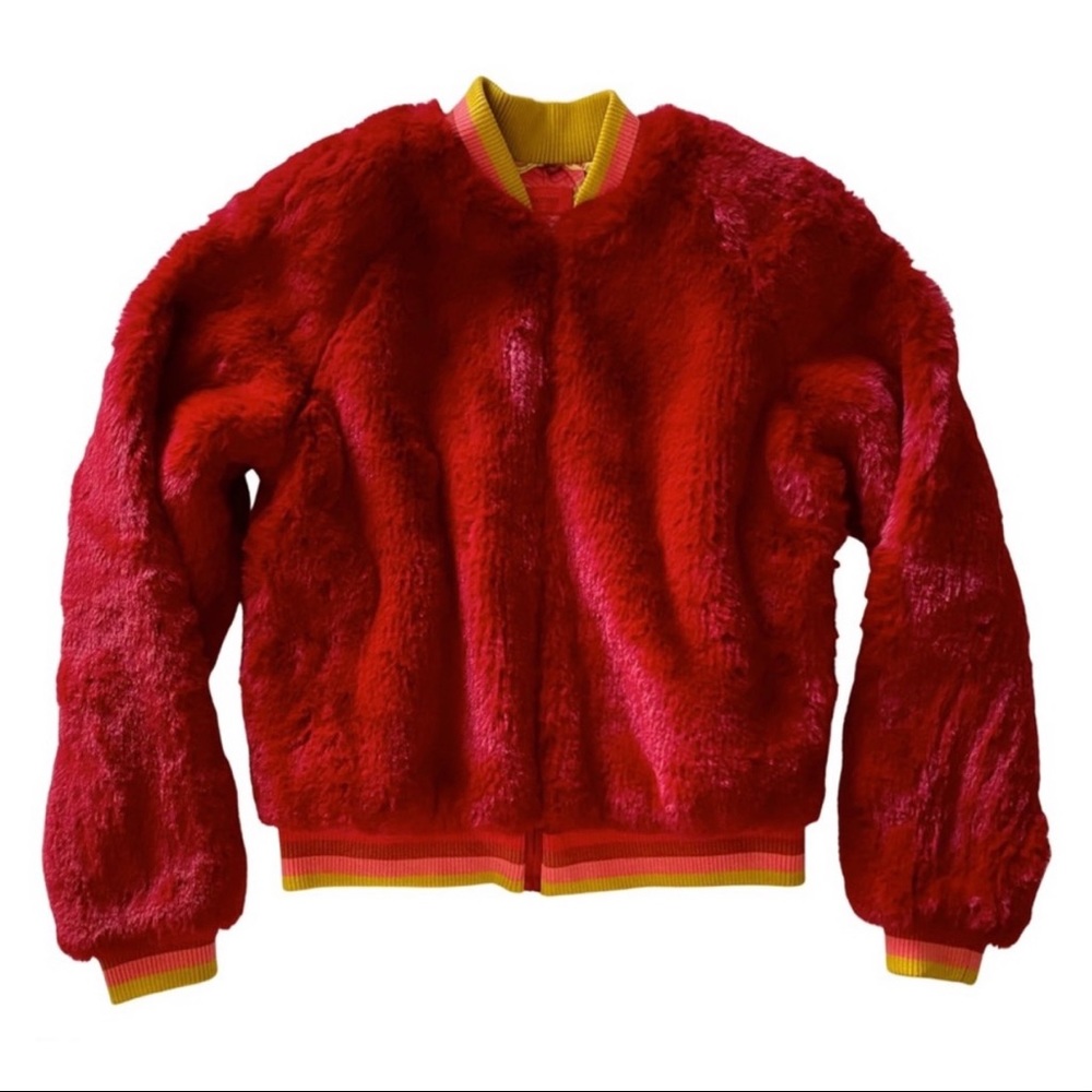 MOTHER Denim Letterman FAUX Fur Rib Bomber Jacket